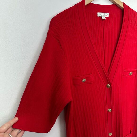 J. Crew Women’s Holiday Red Elbow Sleeve Button Up Heavy Knit Sweater Midi Dress - Picture 7 of 13